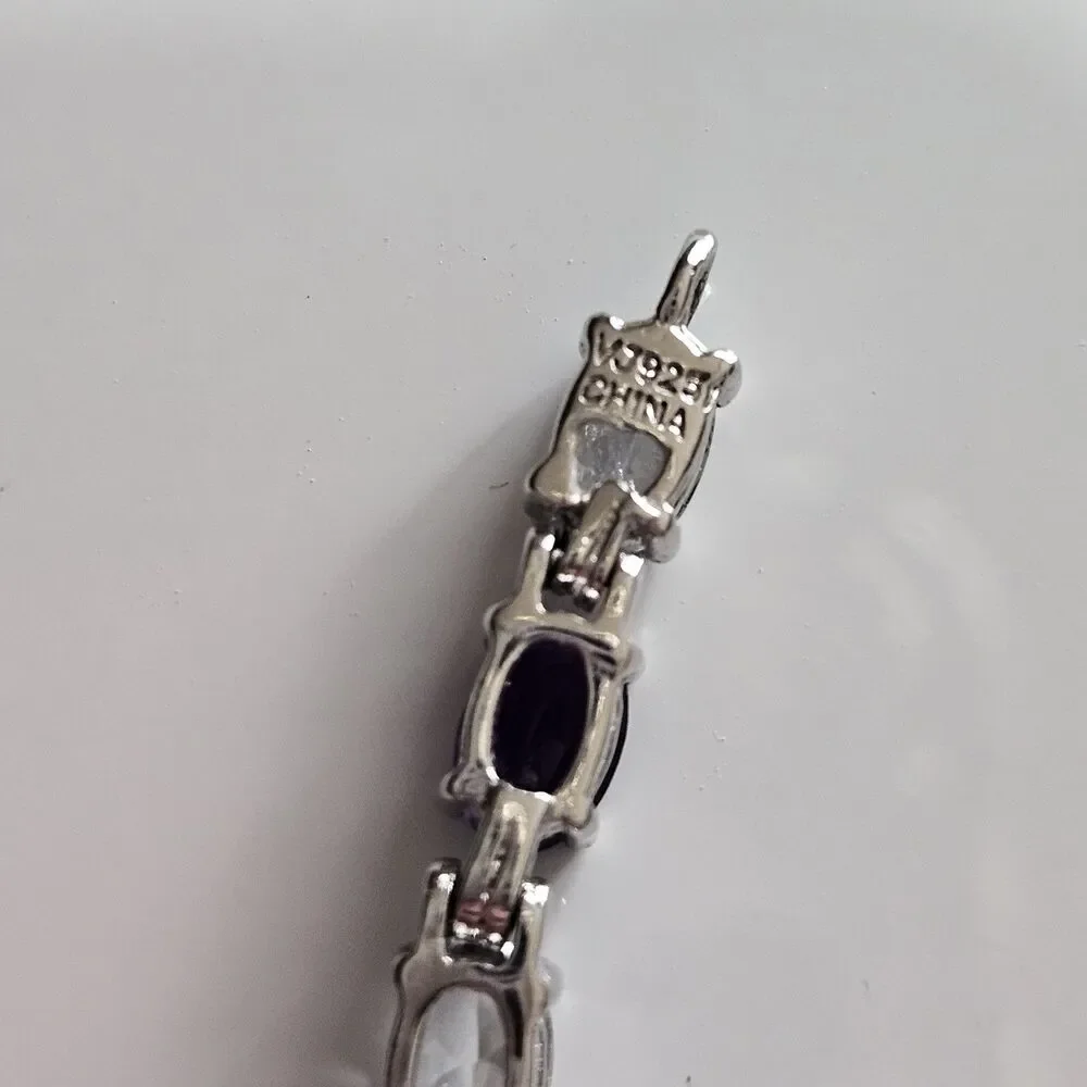 Sterling Silver Amethyst & CZ Tennis Bracelet 7.5